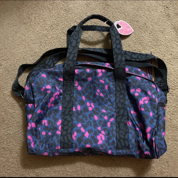 Teen Vogue Glamor Duffel Tote Hand/Shoulder Bag Fuchsia And Blue Leopard -medium - Picture 1 of 6
